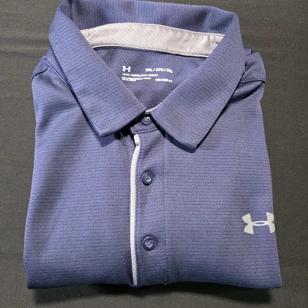 Under Armour Men's Blue Polo Shirt, 2XL Loose Fit, Heat Gear